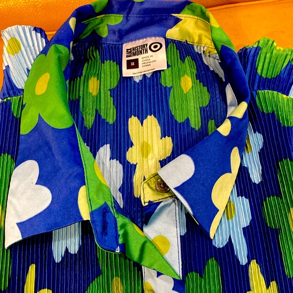 SAMMY B Stretchy Comfortable Button Down Blouse Pleated Plisse 3X Blue  NWOT - Picture 5 of 9